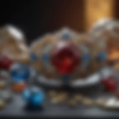 Exquisite Jewelry Craftsmanship An elegant arrangement of jewelry pieces adorned with different precious stones emphasizing their craftsmanship.