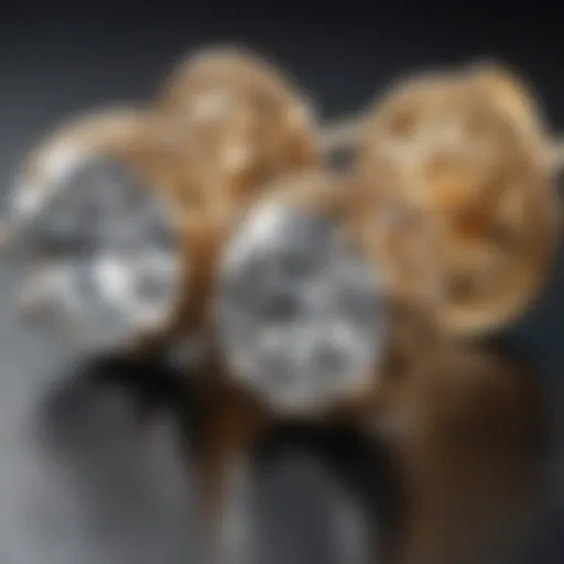 Close-up view of sparkling diamond stud earrings showcasing their brilliance