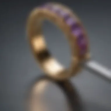Examination of Ring Sizes with Measuring Device A close-up view of various ring sizes displayed on a measuring device