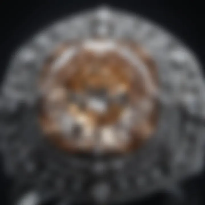 Close-up view of an antique cut diamond ring showcasing the intricate facets and unique shape of the diamond.