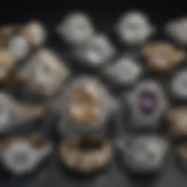 Collection of various antique cut diamond rings displayed elegantly on a velvet background.