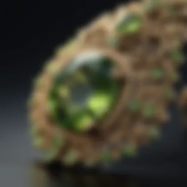 A stunning piece of jewelry adorned with peridot gemstones.