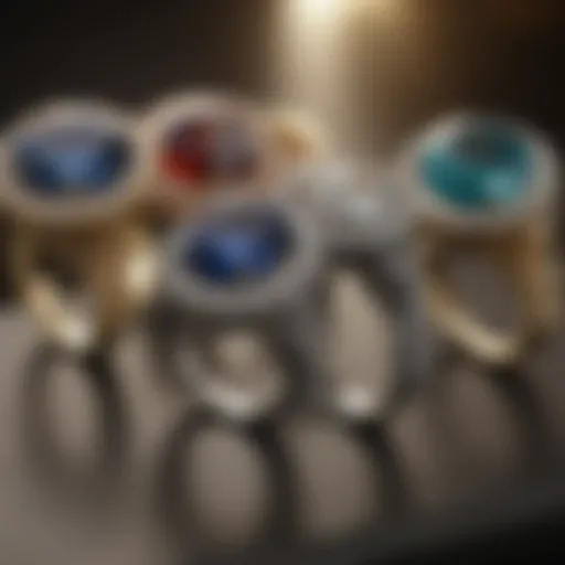 Glistening assortment of elegant rings showcased on a plush display