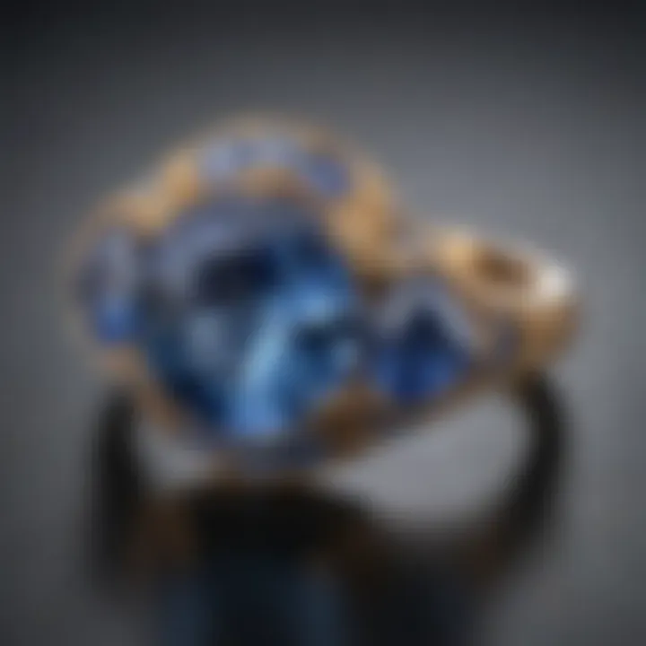 Close-up view of gemstones in a Blue Nile Split Shank ring