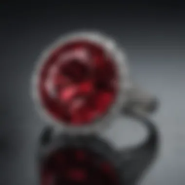 Close-up of a ruby stone highlighting its deep color and clarity