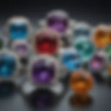 A close-up view of different gemstones used in engagement rings