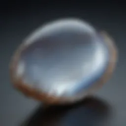 Close-up of a polished moonstone displaying its adularescence