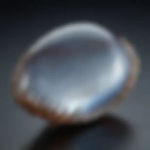 Close-up of a polished moonstone displaying its adularescence