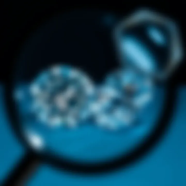 Comparison between a real diamond and a synthetic stone under a magnifying glass