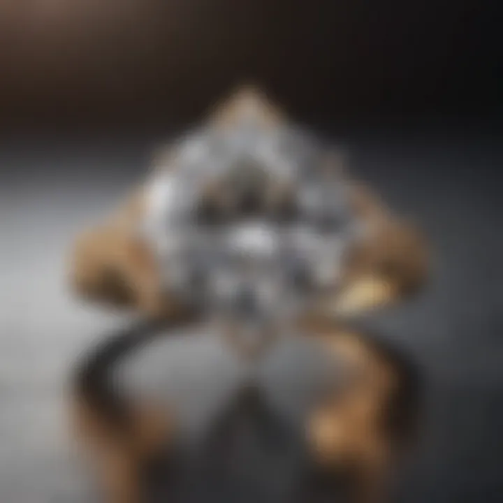 Close-up of an engagement ring showcasing a round diamond in a luxurious setting