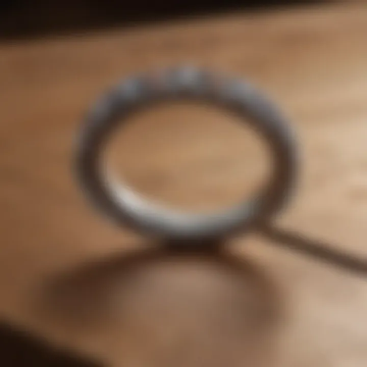 A close-up view of a ring sizer on a wooden table