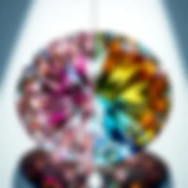 Comparison of different diamond colors displayed side by side