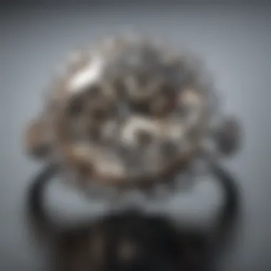 Close-up view of a high-quality fake diamond ring reflecting light beautifully.