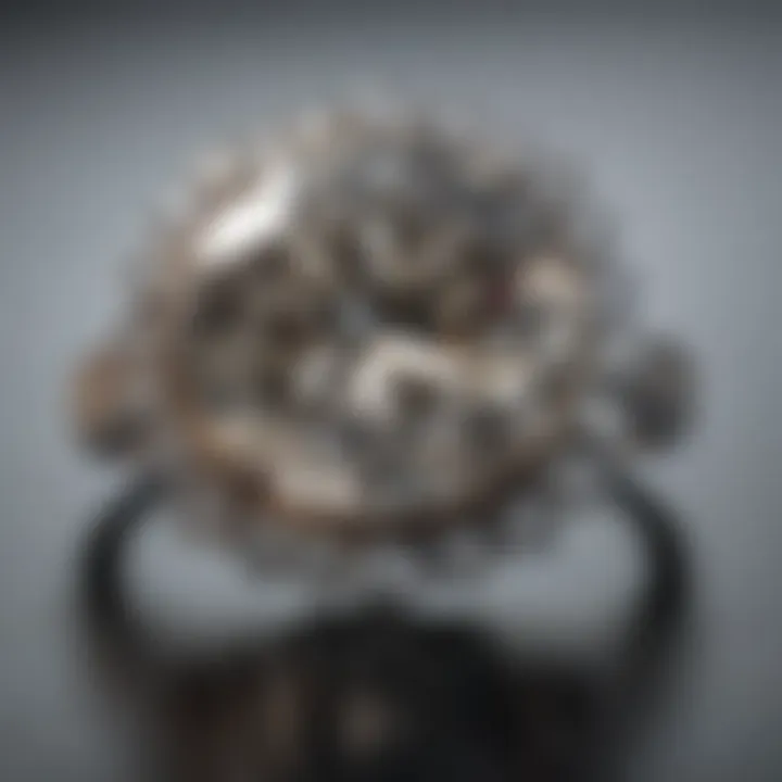 Close-up view of a high-quality fake diamond ring reflecting light beautifully.