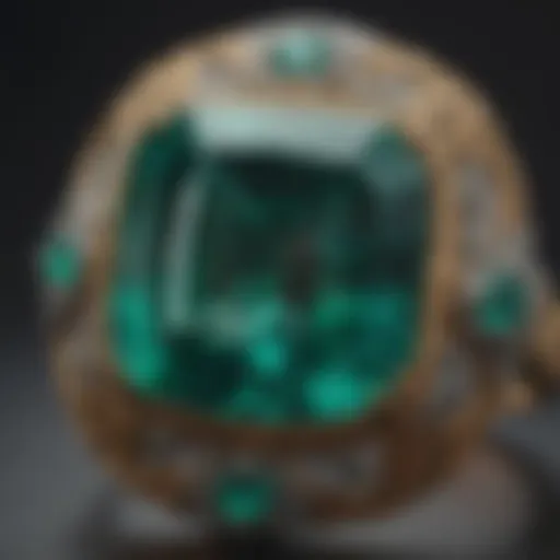 Close-up of a stunning emerald set in a vintage ring