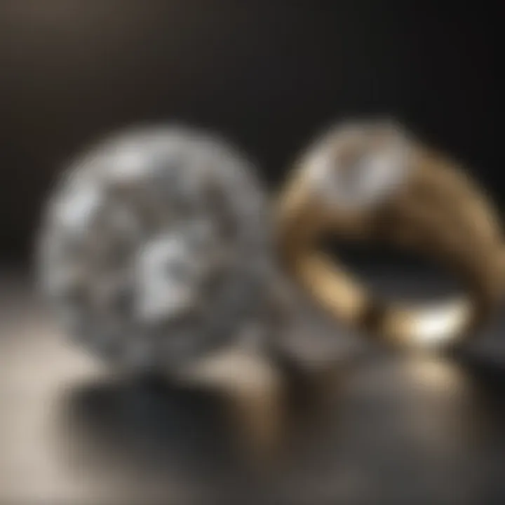 Close-up of a diamond ring before and after cleaning