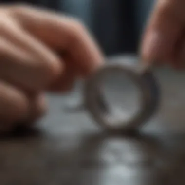 An artisan meticulously crafting a wedding ring using traditional tools and techniques.