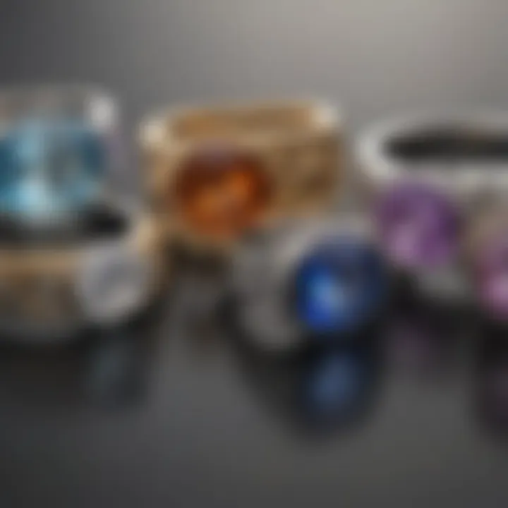 Close-up of various gemstones used in single stone wedding rings