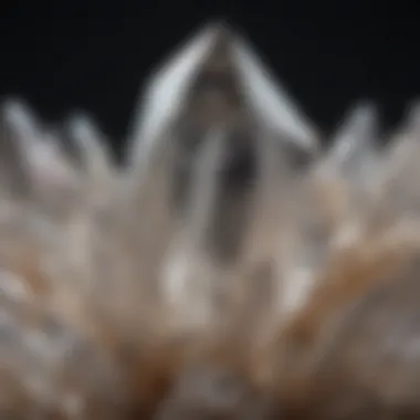 Close-up of a clear quartz crystal, highlighting its intricate internal structure.