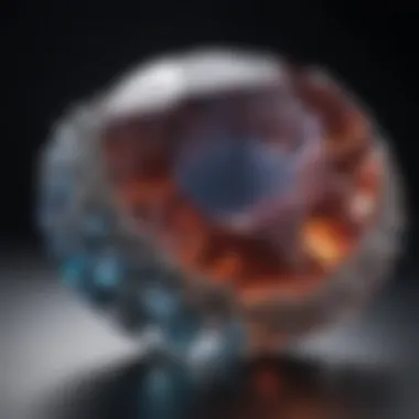 An intricate close-up of a fine gemstone's cut, reflecting light and revealing its brilliance.