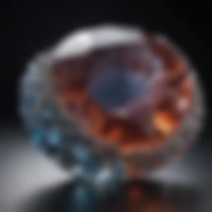 An intricate close-up of a fine gemstone's cut, reflecting light and revealing its brilliance.