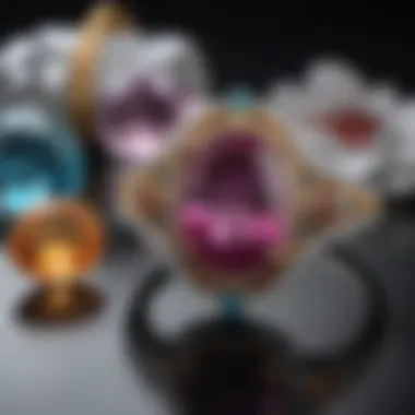 A selection of gemstones displayed in an elegant jewelry setting