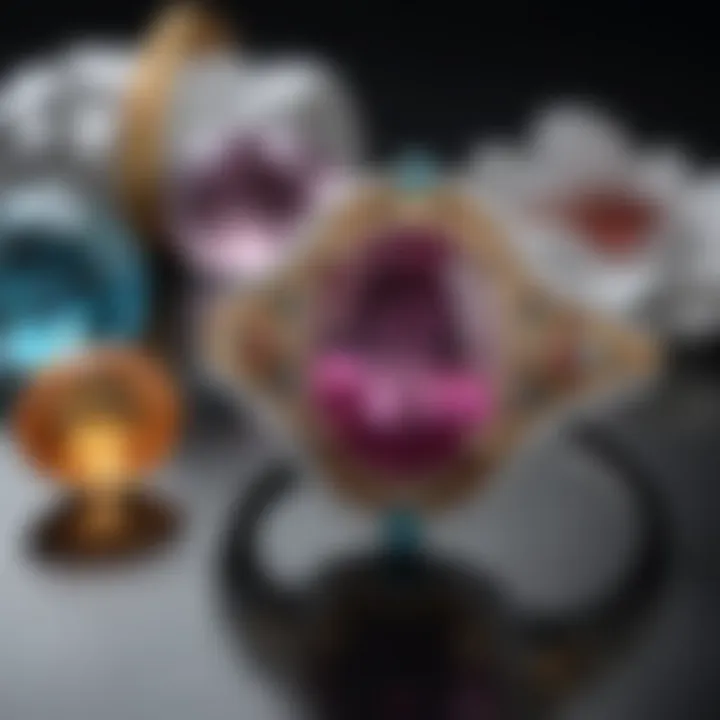 A selection of gemstones displayed in an elegant jewelry setting