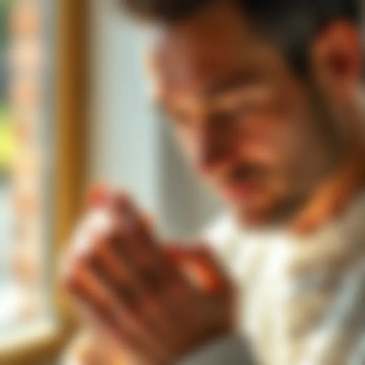 A serene image of a gemstone collector examining pink diamonds under natural light