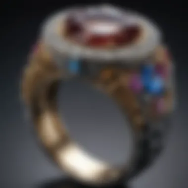 Close-up view of a gemstone set in a metal-free ring highlighting its intricate craftsmanship