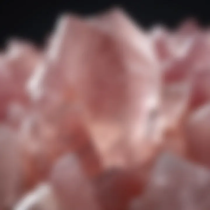 Close-up of rose quartz crystal highlighting its unique textures