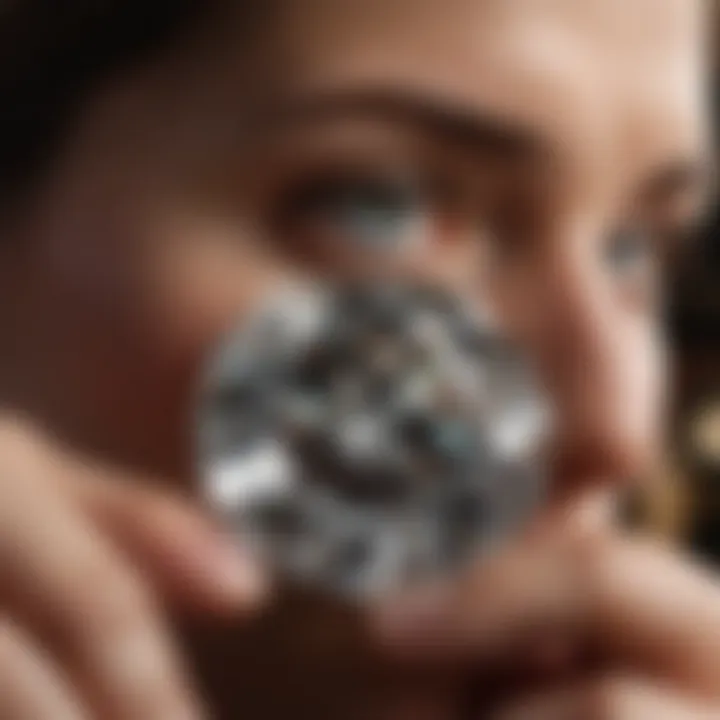 An expert examining the quality and craftsmanship of an old cut diamond with a loupe