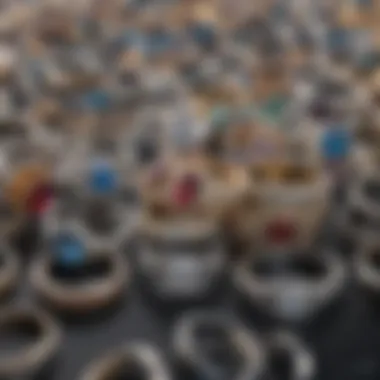 A selection of wedding rings showcasing diverse materials and styles on display