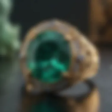 Detailed close-up of an emerald ring's unique properties