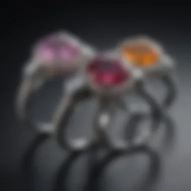 Stunning display of colorful engagement rings with unique designs