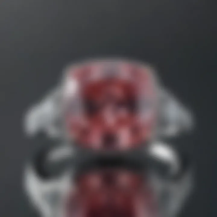 Artistic display of a pink diamond cushion cut ring