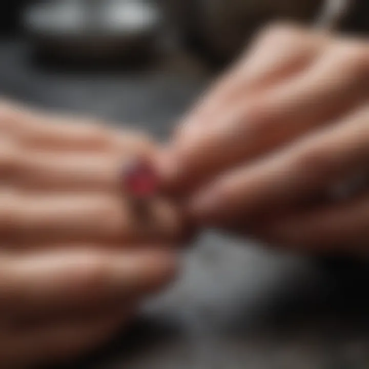 An artisan crafting a ruby ring with delicate tools