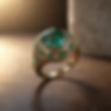 An exquisite emerald wedding ring set in gold