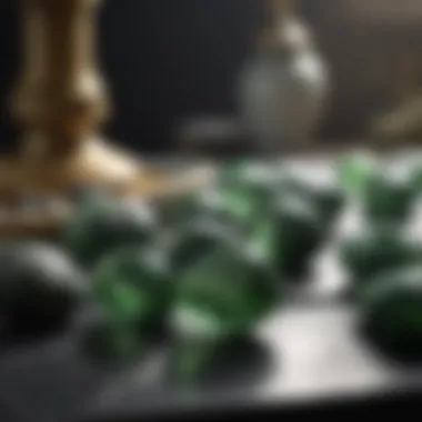 Market Trends in Green Stone Collection Collection of green stones with black lines in a market setting