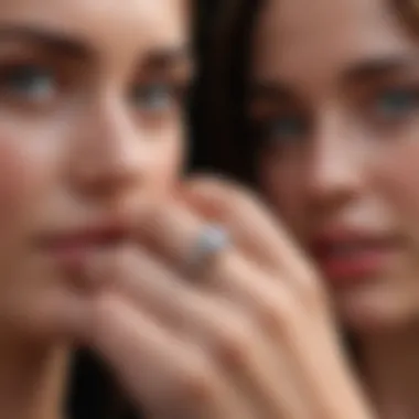 Admiring the Sparkle of Love Couple admiring a sparkling princess cut pave diamond engagement ring