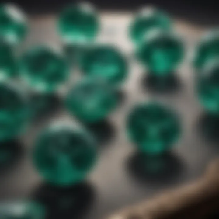 A close-up of cut emeralds highlighting their intricate facets