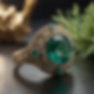 An elegant setting featuring cut emeralds in a piece of jewelry