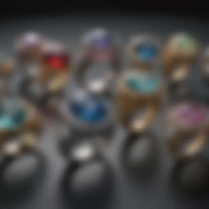 A comparison of various high-value rings on a luxurious display