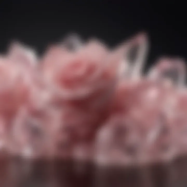 Artistic arrangement of rose quartz crystals on a luxurious surface, emphasizing their aesthetic appeal