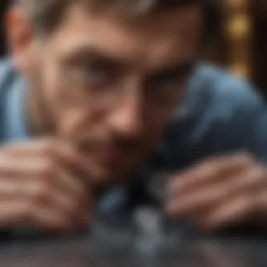 Expert Evaluation of Diamond Authenticity A jeweler examining a diamond with a loupe