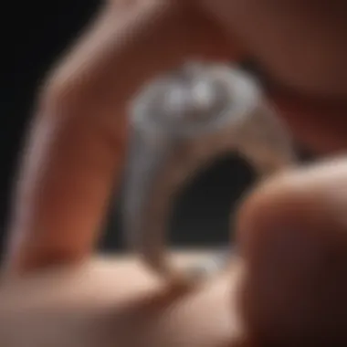 Artisan working on a round pave engagement ring, emphasizing craftsmanship.