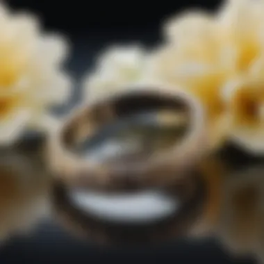 Shimmering gold wedding band surrounded by flowers