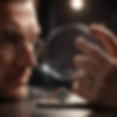 A professional appraiser examining a ring under a magnifying glass