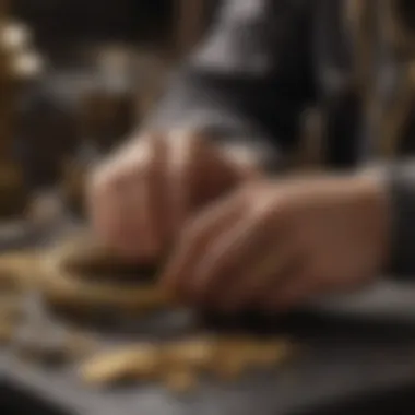 Artisan working on a gold bracelet with precision tools