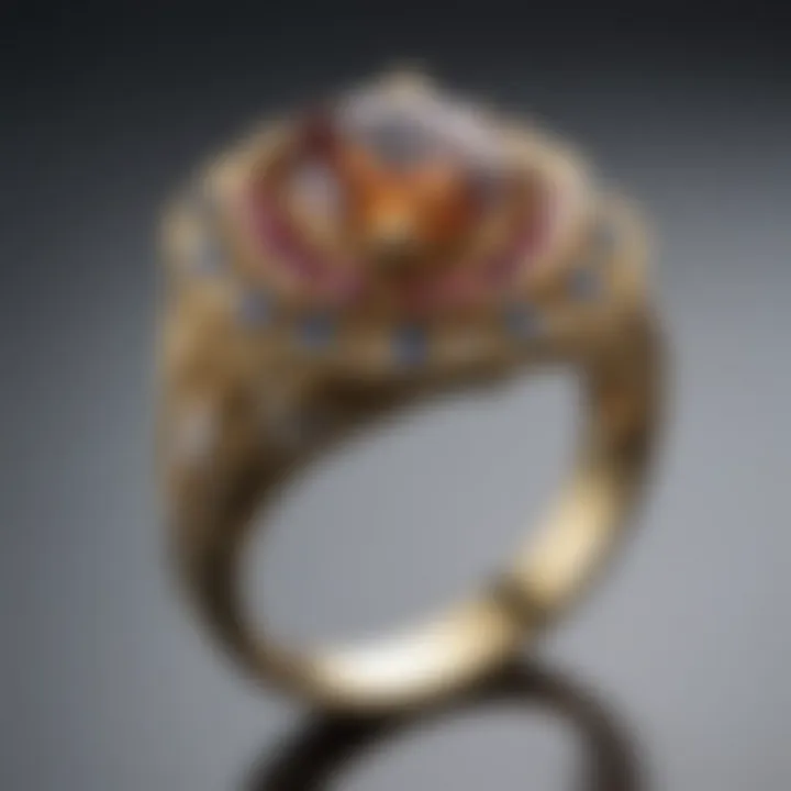 A modern gold ring set with unique gemstones