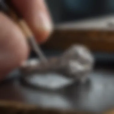 Artisan carefully crafting a skinny diamond ring with precision tools